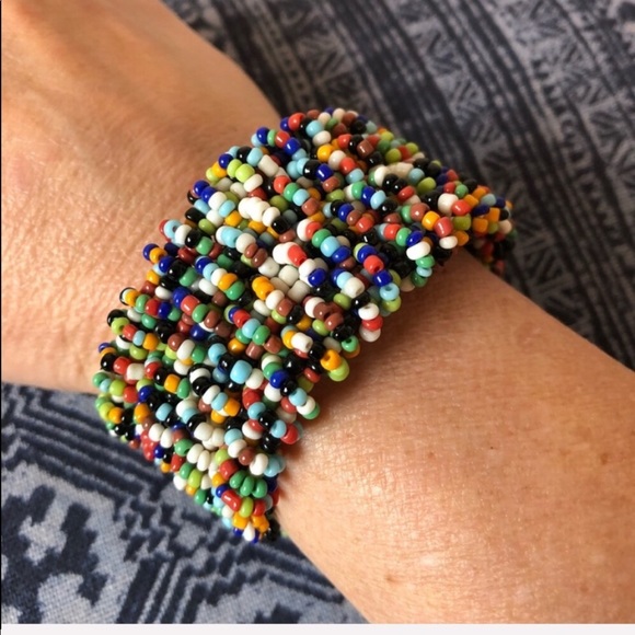 Jewelry - 🌵3/$20 VTG-Boho Rainbow/Black Bead Cuff Bracelet